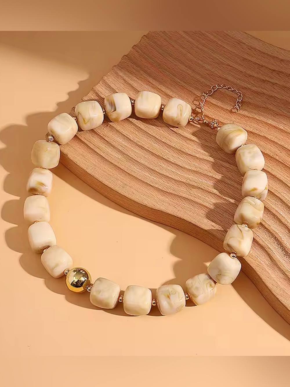 Cream Beaded Statement Necklace - Unbranded